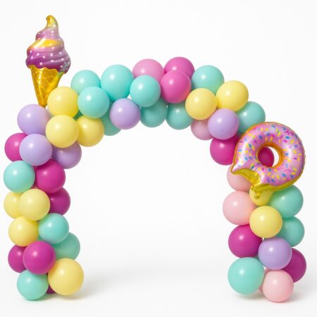 Αψίδα Μπαλονιών “Ice Cream & Donut” σε Παστέλ Αποχρώσεις – Στολισμός για Παιδικά Πάρτι